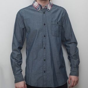 21Men Chambray Denim shirt with Flannel Collar